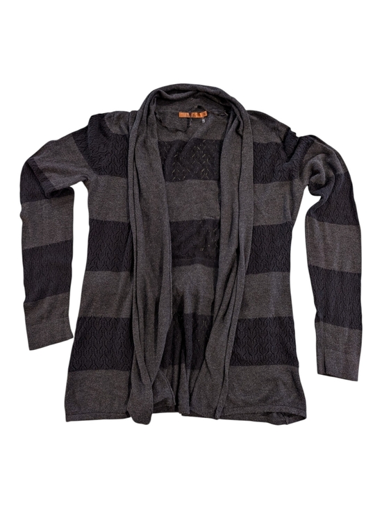 Belldini Sweaters - Belldini Women's Open-Front Striped Gray Cardigan